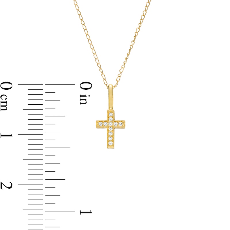 Child's Cubic Zirconia Beaded Cross Pendant in 10K Gold – 15"