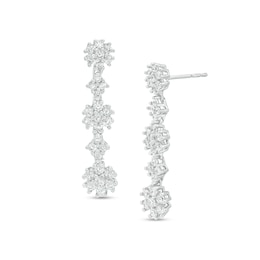 1.00 CT. T.W. Multi-Diamond Alternating Flower Drop Earrings in 10K White Gold
