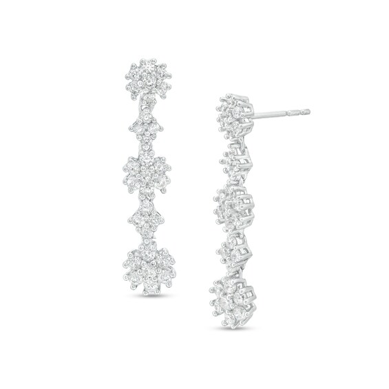 1.00 CT. T.W. Multi-Diamond Alternating Flower Drop Earrings in 10K White Gold
