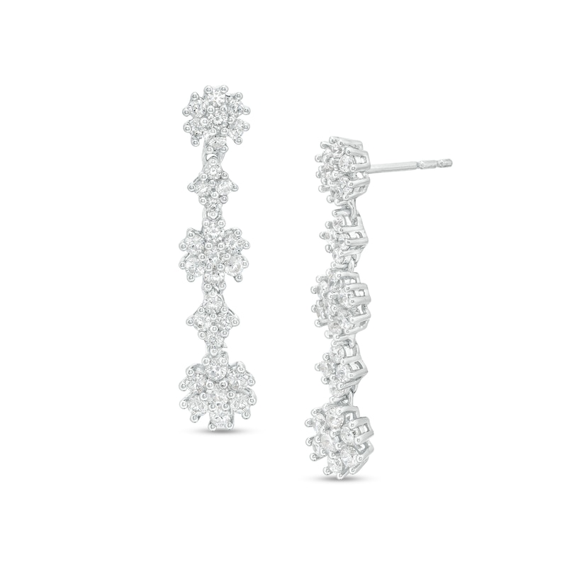 1.00 CT. T.W. Multi-Diamond Alternating Flower Drop Earrings in 10K White Gold|Peoples Jewellers