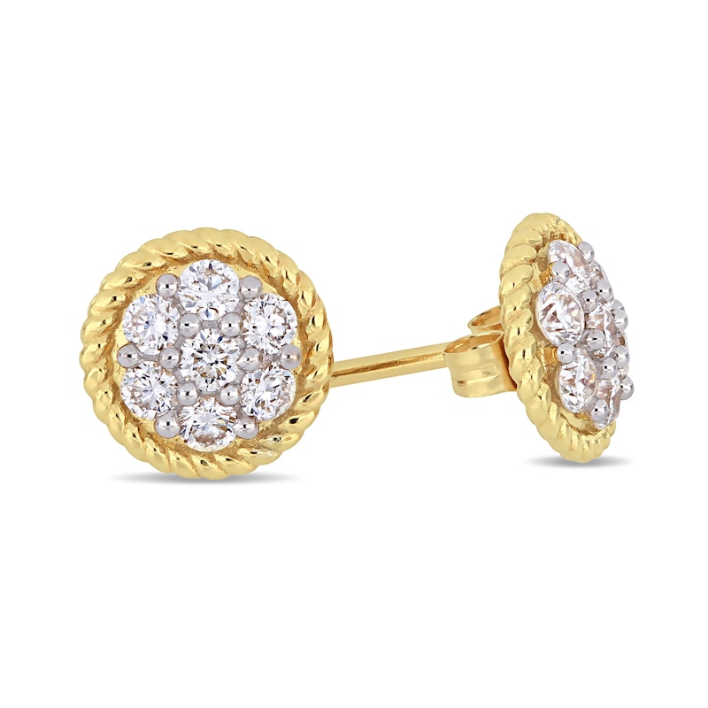 Main Image 3 of 0.49 CT. T.W. Multi-Diamond Flower Twisted Frame Stud Earrings in 14K Gold