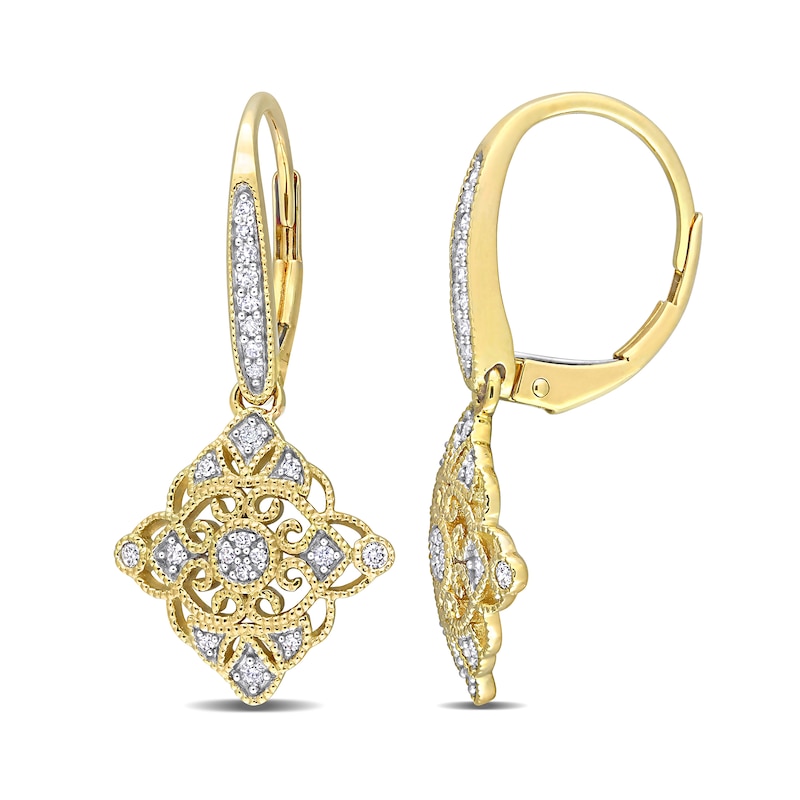 0.20 CT. T.W. Diamond Milgrain Lace Vintage-Style Drop Earrings in 10K Gold