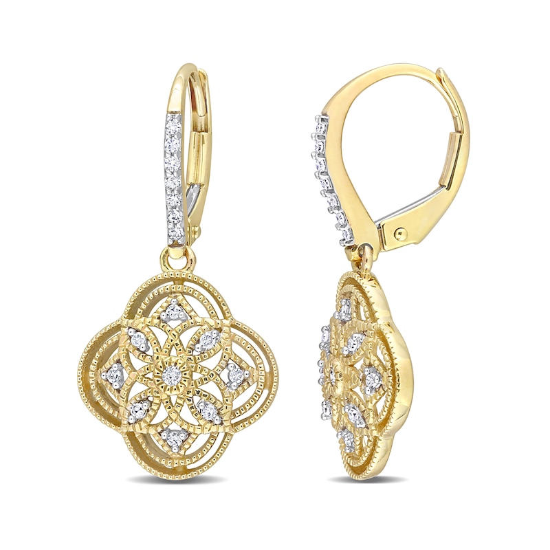 0.16 CT. T.W. Diamond Milgrain Flower Vintage-Style Drop Earrings in 10K Gold