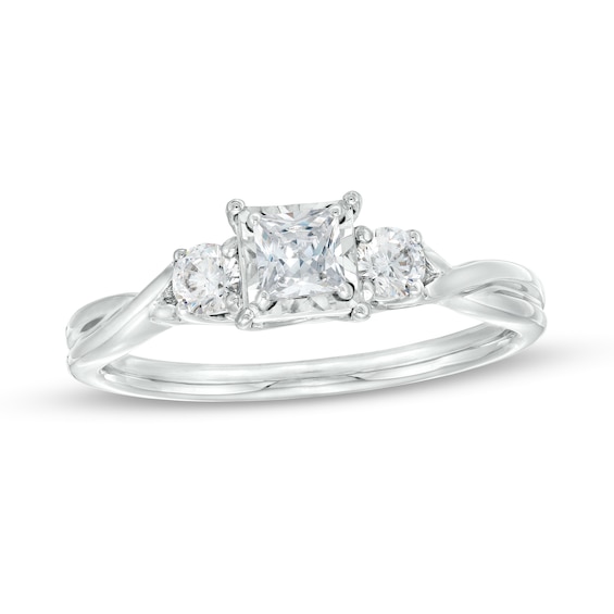 0.50 CT. T.W. Princess-Cut Diamond Past Present Future® Twist Shank Engagement Ring in 10K White Gold