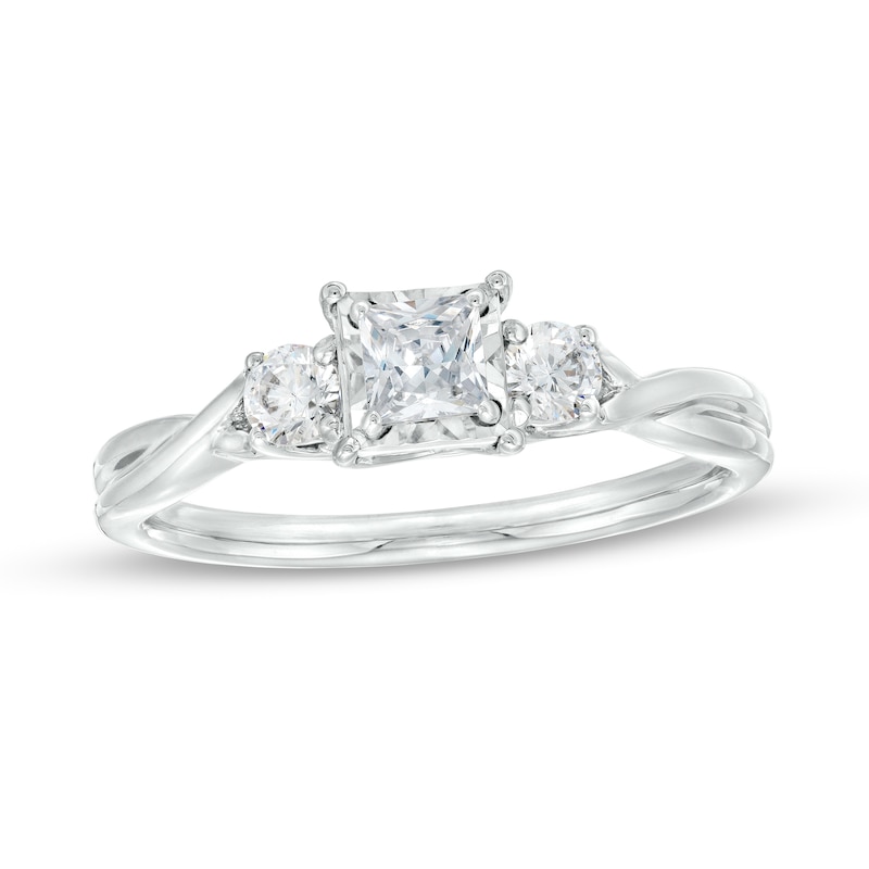 0.50 CT. T.W. Princess-Cut Diamond Past Present Future® Twist Shank Engagement Ring in 10K White Gold