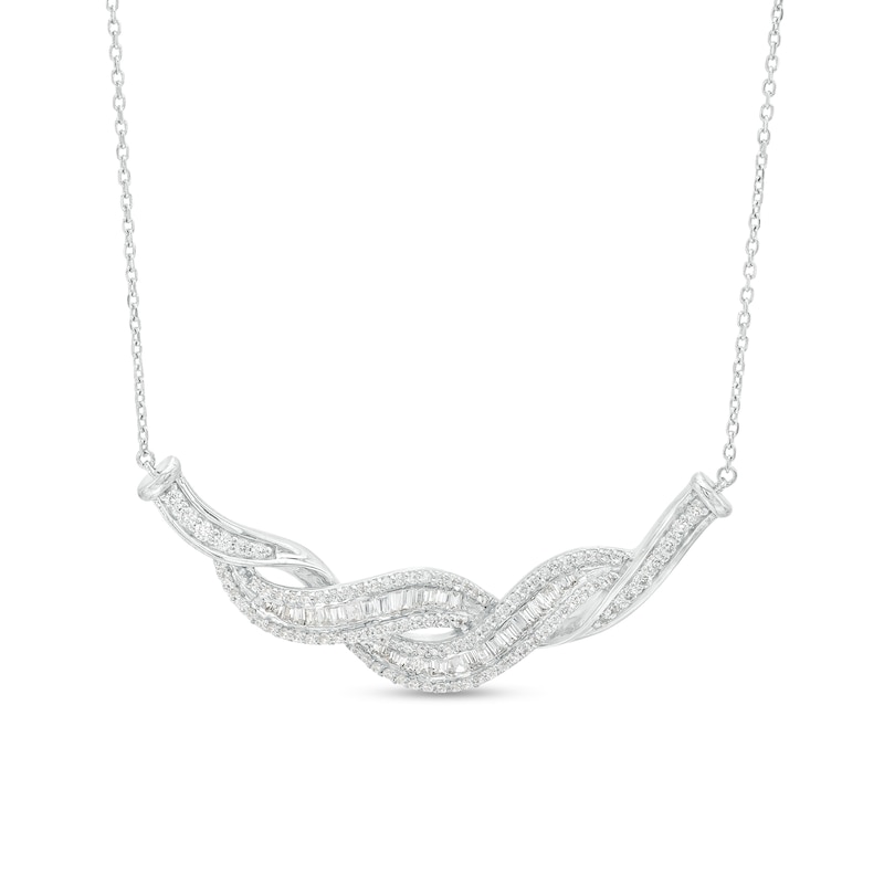 1.00 CT. T.W. Baguette and Round Diamond Twist Necklace in 10K White Gold|Peoples Jewellers