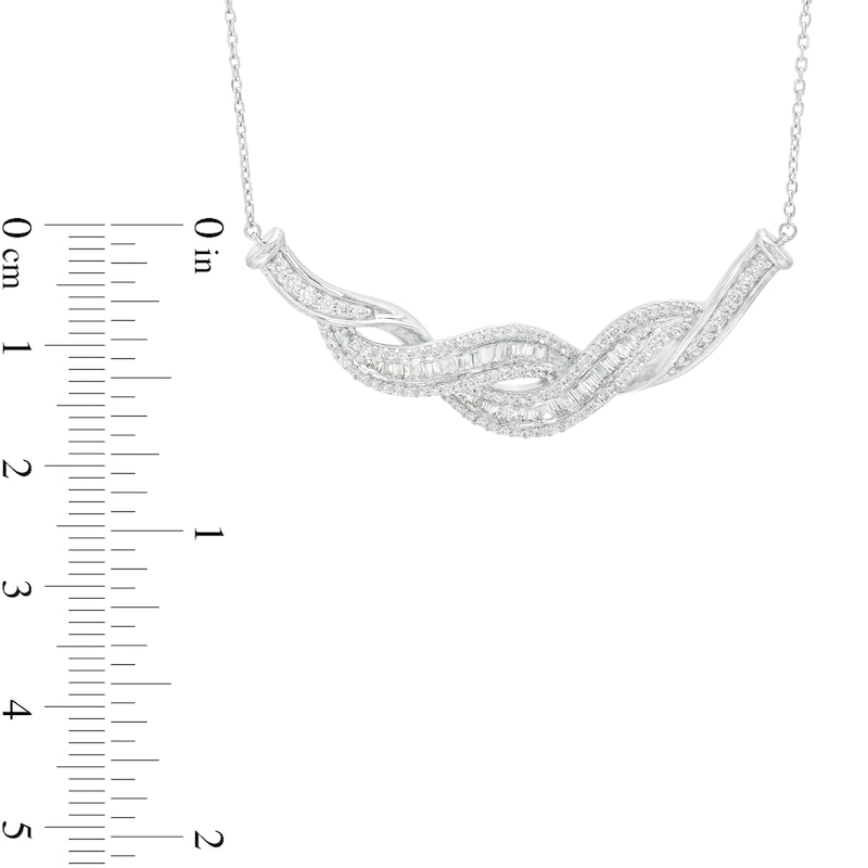 1.00 CT. T.W. Baguette and Round Diamond Twist Necklace in 10K White Gold|Peoples Jewellers