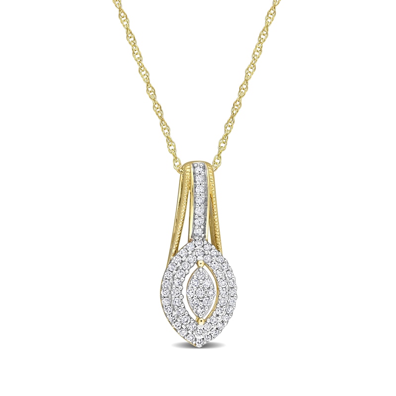 0.23 CT. T.W. Marquise Multi-Diamond Double Frame Drop Pendant in 10K Gold - 17"