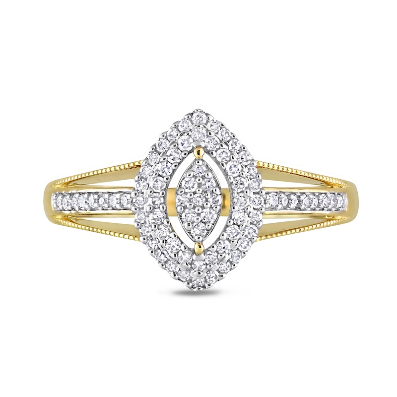 0.24 CT. T.W. Marquise Multi-Diamond Double Frame Split Shank Ring in 10K Gold
