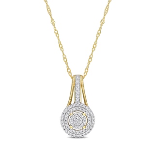 0.24 CT. T.W. Multi-Diamond Double Frame Drop Pendant in 10K Gold - 17"