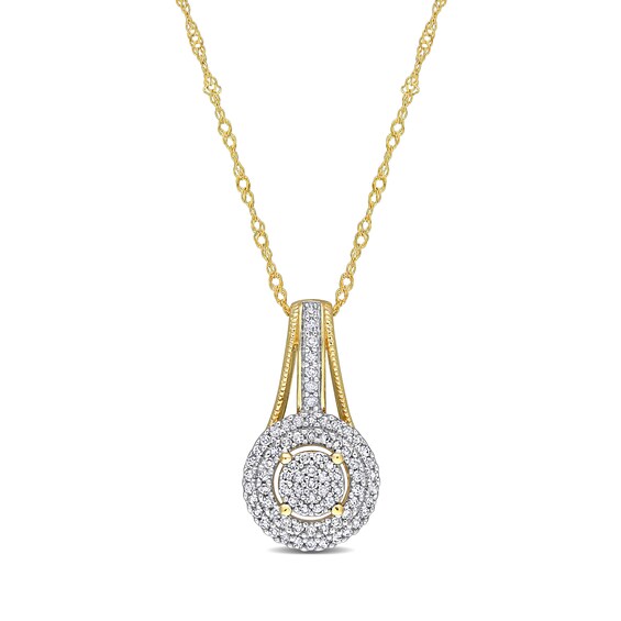 0.24 CT. T.W. Multi-Diamond Double Frame Drop Pendant in 10K Gold - 17"