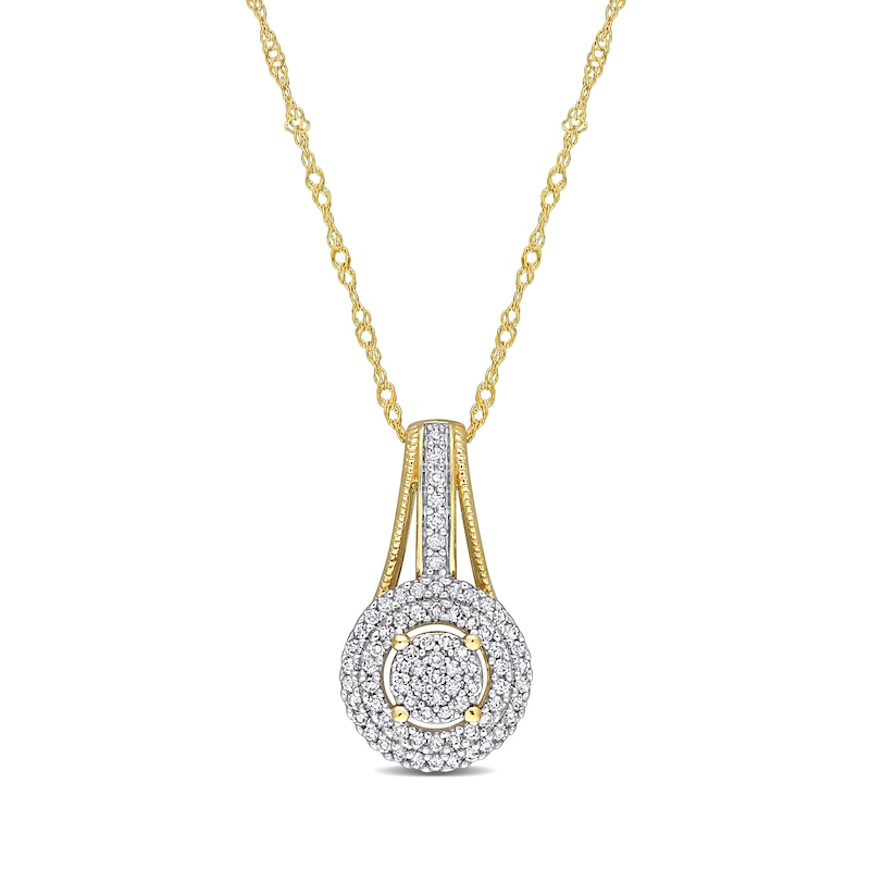 0.24 CT. T.W. Multi-Diamond Double Frame Drop Pendant in 10K Gold - 17"
