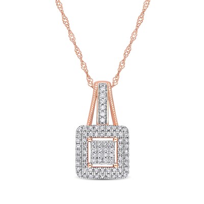 0.24 CT. T.W. Square-Shaped Multi-Diamond Double Frame Drop Pendant in 10K Rose Gold - 17"