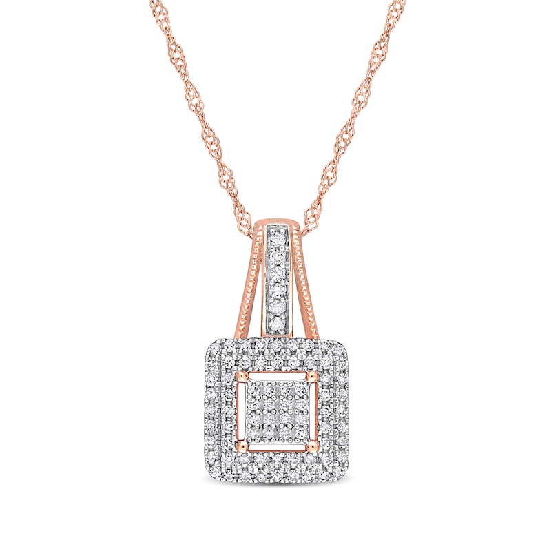 0.24 CT. T.W. Square-Shaped Multi-Diamond Double Frame Drop Pendant in 10K Rose Gold - 17"