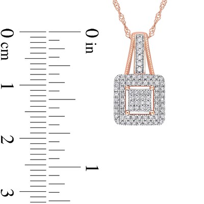0.24 CT. T.W. Square-Shaped Multi-Diamond Double Frame Drop Pendant in 10K Rose Gold - 17"