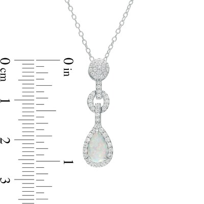 Pear-Shaped Lab-Created Opal and White Lab-Created Sapphire Frame Link Drop Pendant and Earrings Set in Sterling Silver