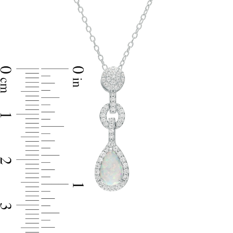 Main Image 3 of Pear-Shaped Lab-Created Opal and White Lab-Created Sapphire Frame Link Drop Pendant and Earrings Set in Sterling Silver