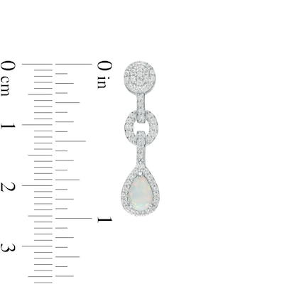 Pear-Shaped Lab-Created Opal and White Lab-Created Sapphire Frame Link Drop Pendant and Earrings Set in Sterling Silver