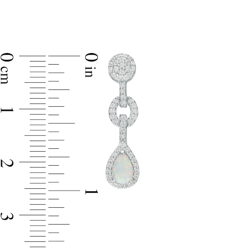 Main Image 4 of Pear-Shaped Lab-Created Opal and White Lab-Created Sapphire Frame Link Drop Pendant and Earrings Set in Sterling Silver