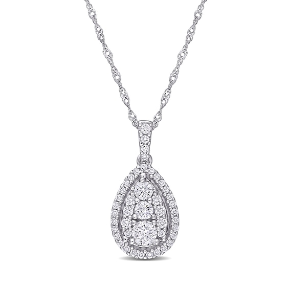 0.50 CT. T.W. Pear-Shaped Multi-Diamond Frame Teardrop Pendant in 10K White Gold - 17"