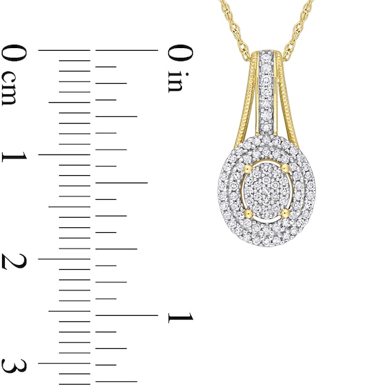0.24 CT. T.W. Oval Multi-Diamond Double Frame Drop Pendant in 10K Gold - 17"