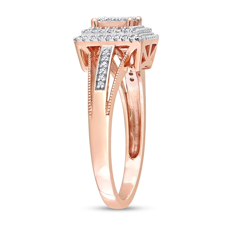 0.25 CT. T.W. Square-Shaped Multi-Diamond Double Frame Split Shank Ring in 10K Rose Gold