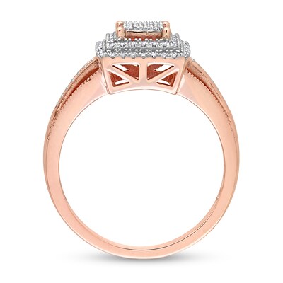 0.25 CT. T.W. Square-Shaped Multi-Diamond Double Frame Split Shank Ring in 10K Rose Gold