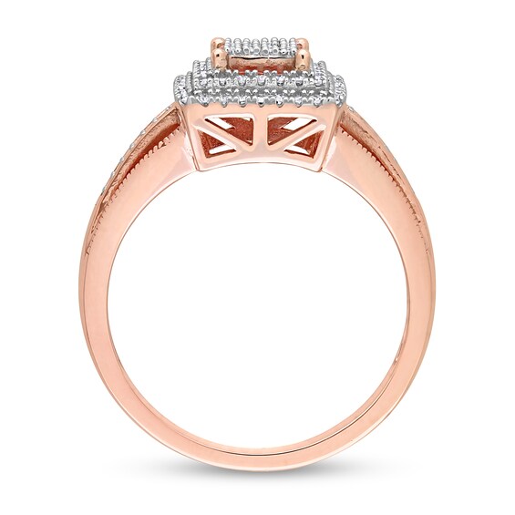 0.25 CT. T.W. Square-Shaped Multi-Diamond Double Frame Split Shank Ring in 10K Rose Gold