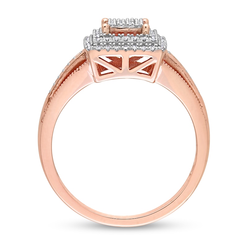 0.25 CT. T.W. Square-Shaped Multi-Diamond Double Frame Split Shank Ring in 10K Rose Gold