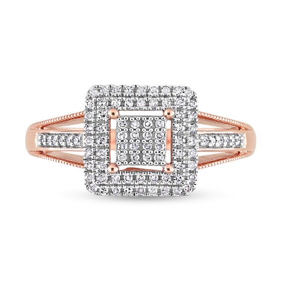 0.25 CT. T.W. Square-Shaped Multi-Diamond Double Frame Split Shank Ring in 10K Rose Gold