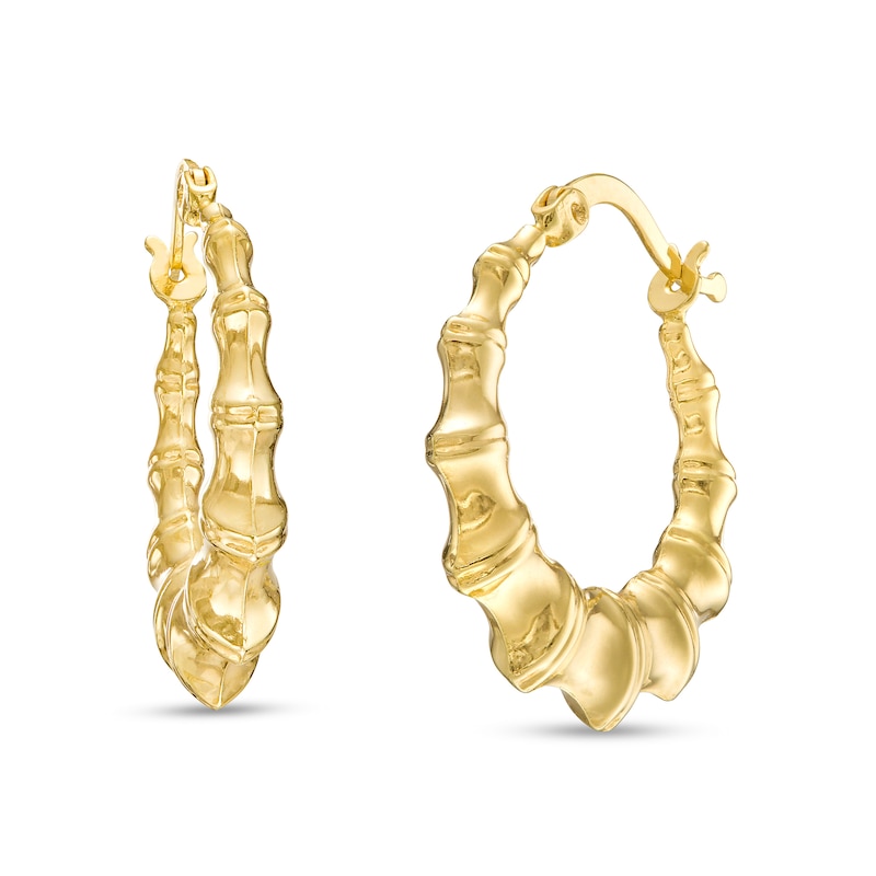 21.0mm Concave Bamboo Hoop Earrings in 10K Gold