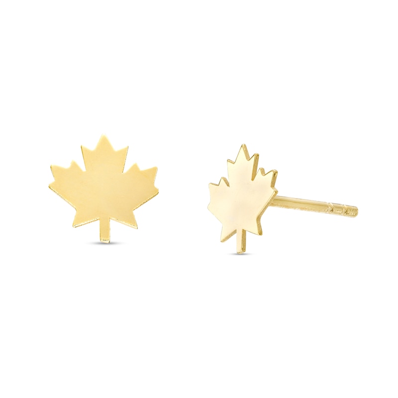 Main Image 1 of Maple Leaf Stud Earrings in 10K Gold