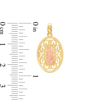 Virgin Mary Oval Filigree Necklace Charm in 14K Two-Tone Gold