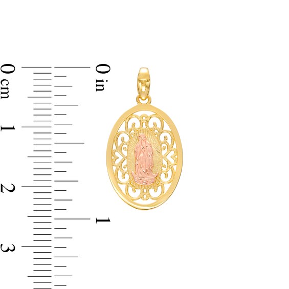 Virgin Mary Oval Filigree Necklace Charm in 14K Two-Tone Gold