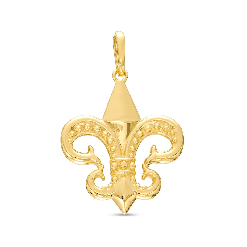 Main Image 1 of Textured Fleur-de-Lis Necklace Charm in 14K Gold