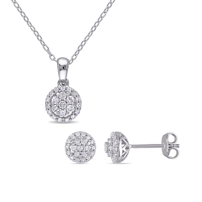 0.51 CT. T.W. Multi-Diamond Pendant and Stud Earrings Set in Sterling Silver|Peoples Jewellers