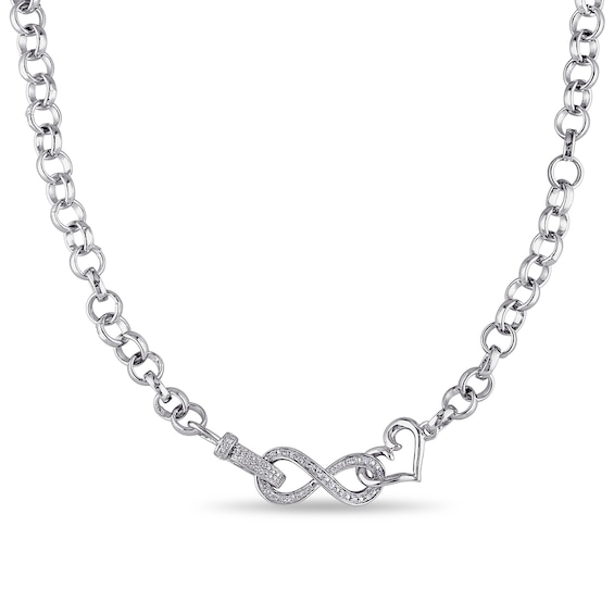 0.09 CT. T.W. Diamond Interlocking Heart and Infinity Necklace in Sterling Silver - 17"