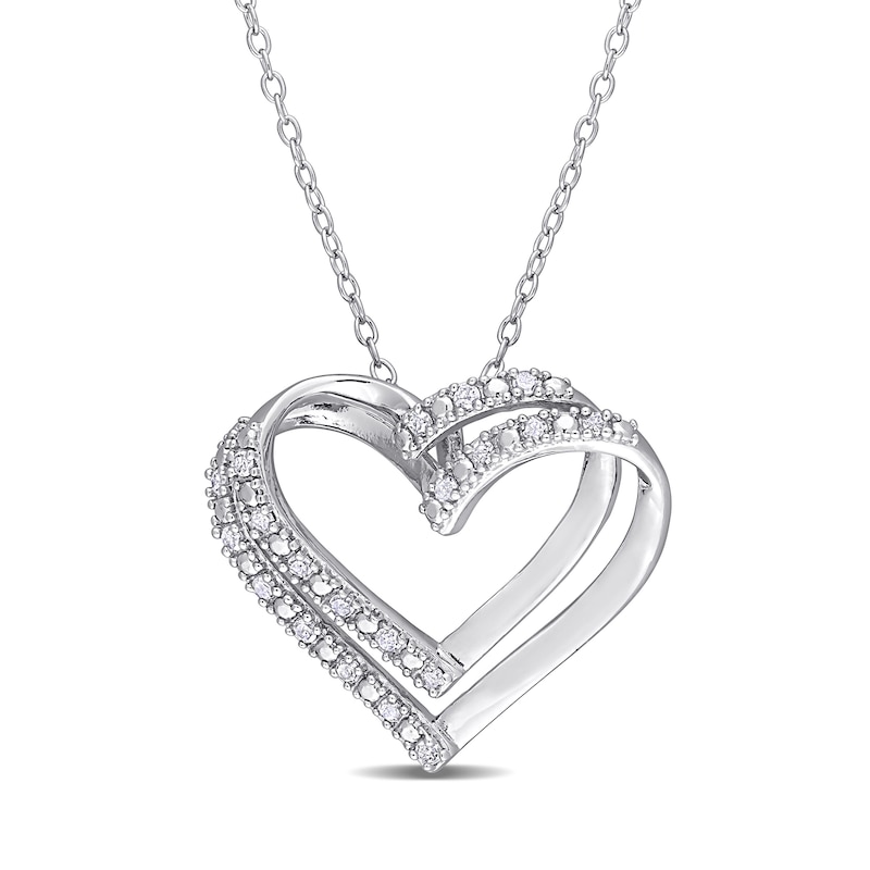 0.20 CT. T.W. Diamond Double Heart Pendant in Sterling Silver|Peoples Jewellers