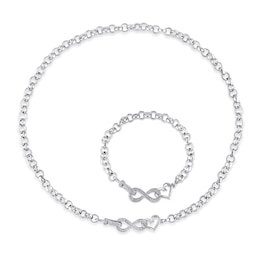 0.19 CT. T.W. Diamond Interlocking Heart and Infinity Necklace and Bracelet Set in Sterling Silver
