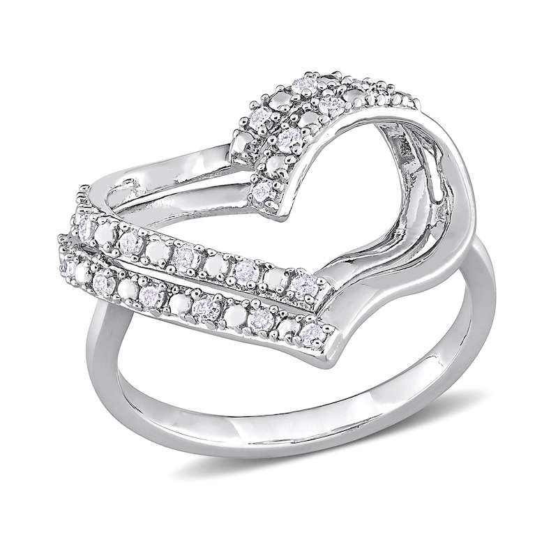 0.20 CT. T.W. Diamond Double Row Open Heart Ring in Sterling Silver|Peoples Jewellers