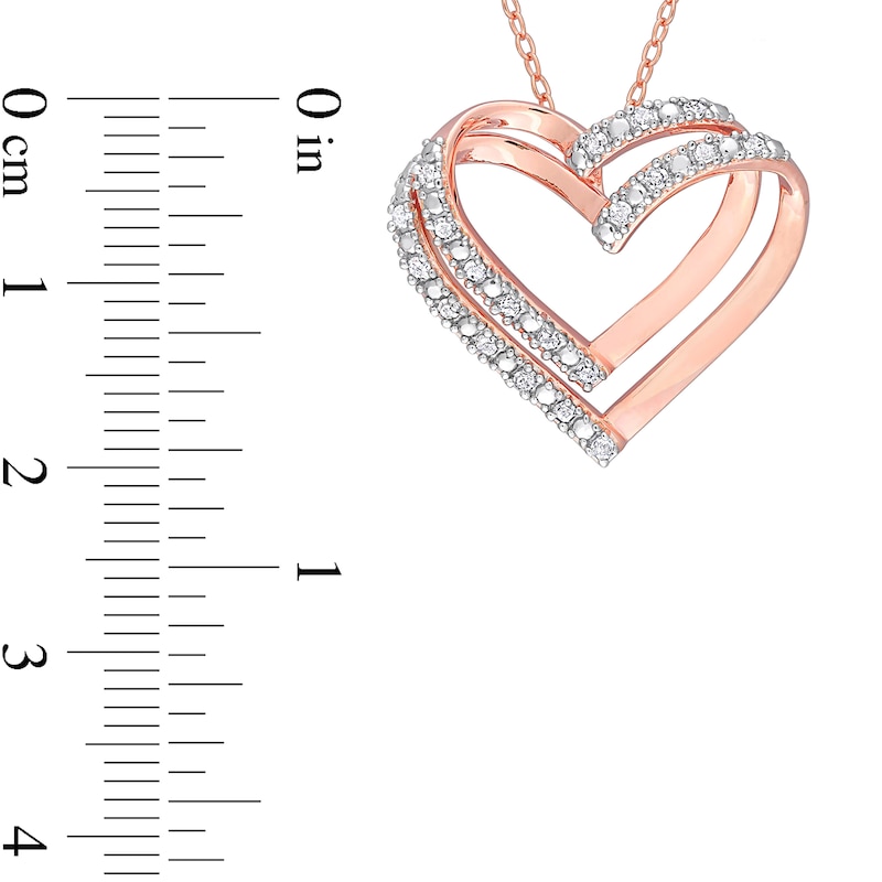 Main Image 3 of 0.20 CT. T.W. Diamond Double Open Heart Pendant in Sterling Silver with Rose Rhodium