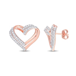 0.20 CT. T.W. Diamond Double Open Heart Stud Earrings in Sterling Silver with Rose Rhodium