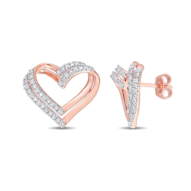 0.20 CT. T.W. Diamond Double Open Heart Stud Earrings in Sterling Silver with Rose Rhodium