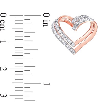 0.20 CT. T.W. Diamond Double Open Heart Stud Earrings in Sterling Silver with Rose Rhodium
