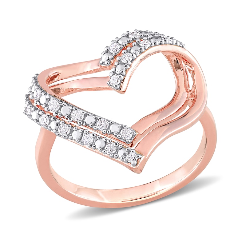 0.20 CT. T.W. Diamond Double Row Heart Ring in Sterling Silver with Rose Rhodium