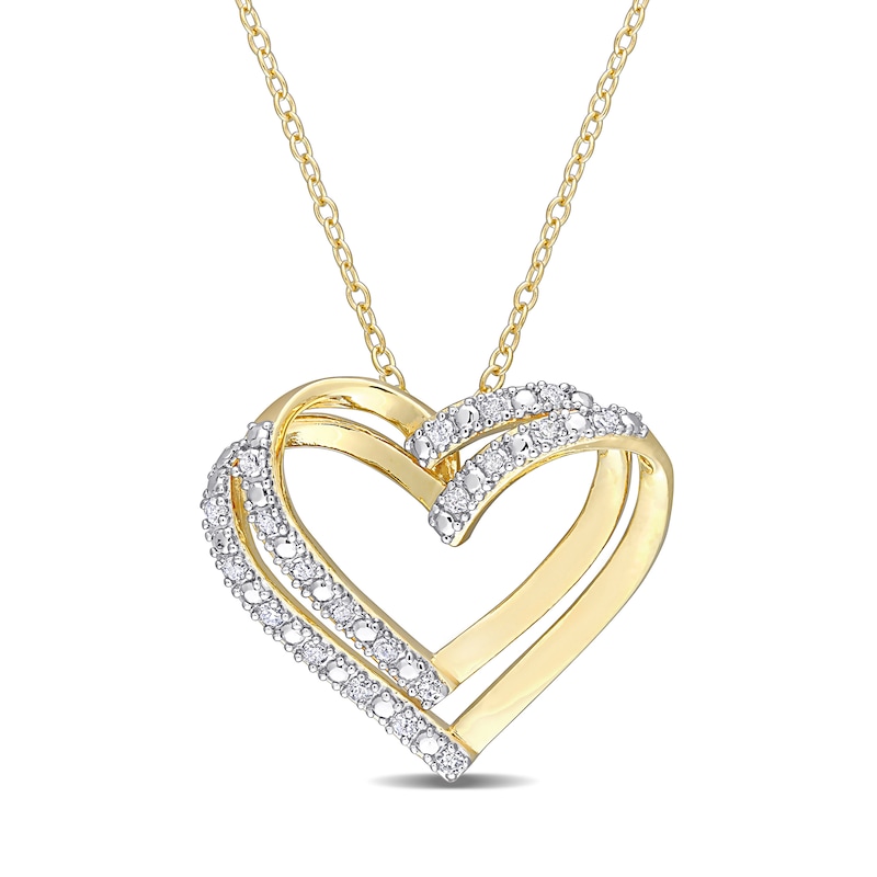 0.20 CT. T.W. Diamond Layered Double Heart Pendant in Sterling Silver with Yellow Rhodium