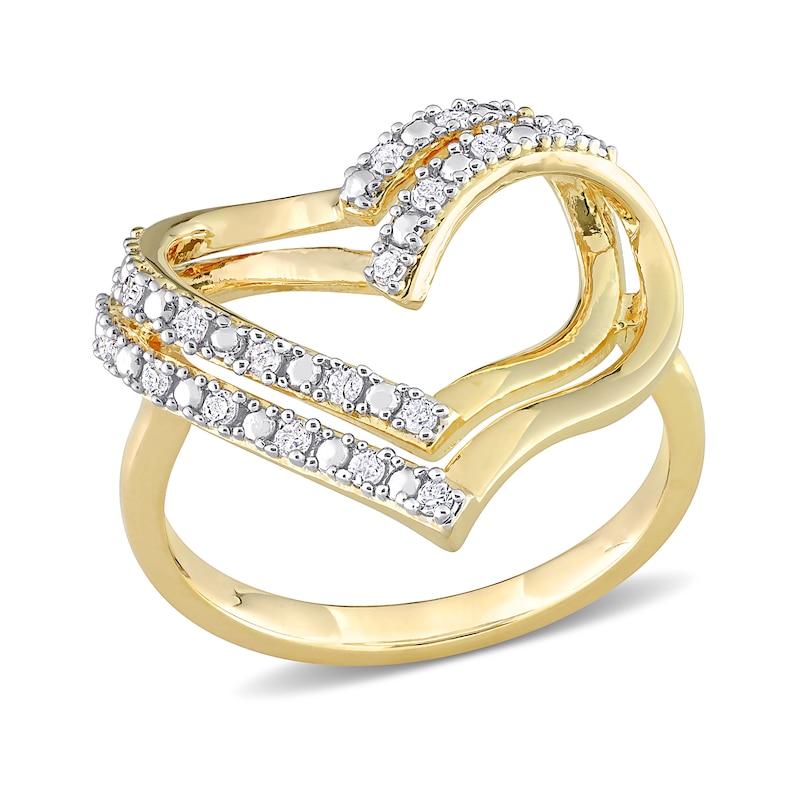 0.20 CT. T.W. Diamond Double Row Open Heart Ring in Sterling Silver with Yellow Rhodium|Peoples Jewellers