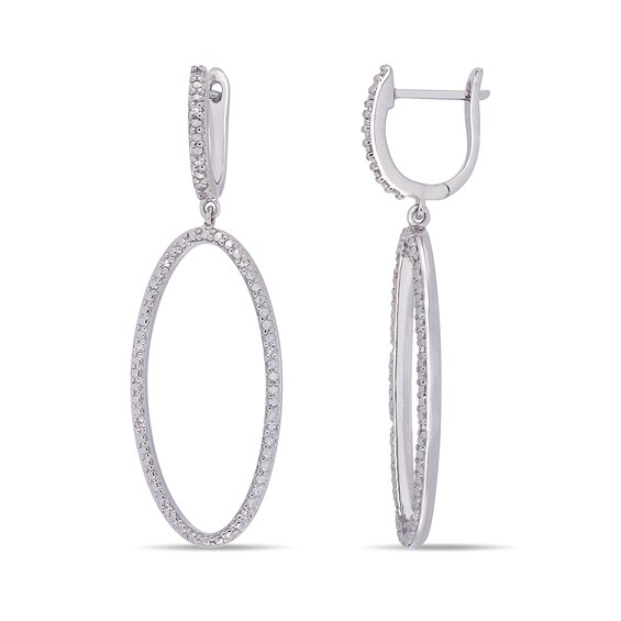 0.10 CT. T.W. Diamond Oval Open Circle Drop Earrings in Sterling Silver
