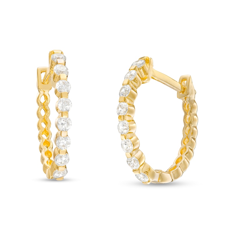 Main Image 1 of Cubic Zirconia Huggie Hoop Earrings in 14K Gold