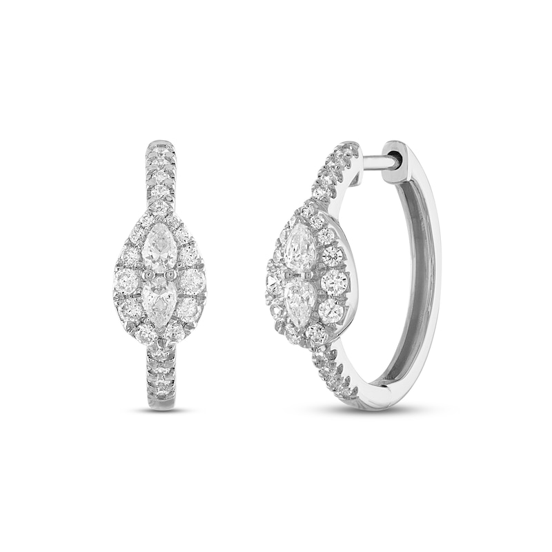 Forever Connected 0.50 CT. T.W. Pear-Shaped Diamond Frame Hoop Earrings in 10K White Gold|Peoples Jewellers